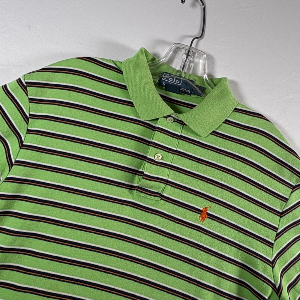 Polo Ralph Lauren Mens Lime Green Striped Short Sleeve Cotton Polo Shirt Small